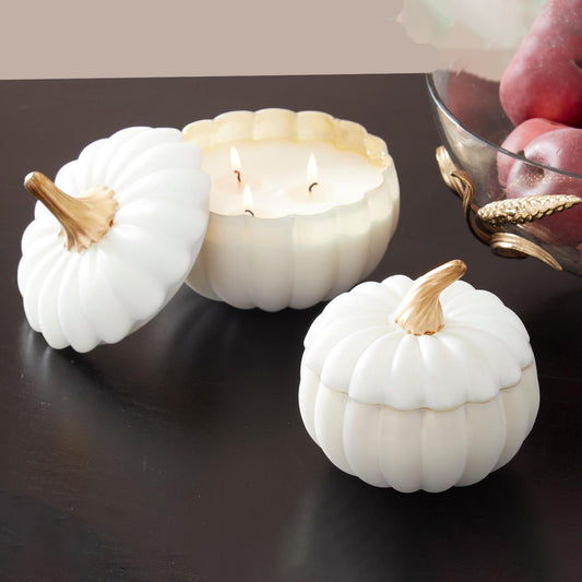 Velas  En Calabaza De Vidrio Color Blanco De 14.6 Cm (2 Aromas)