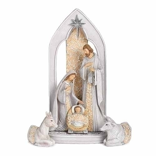 Nacimiento plateado y beige con animales 4P