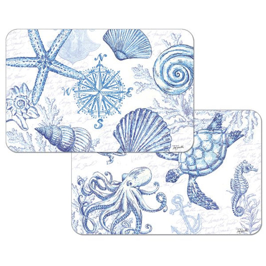 Individuales reversibles de mar con brujula