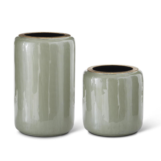 Florero De Metal Verde Con Dorado