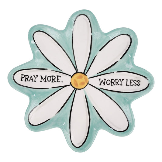 Joyerito celeste de flor blanca pray more