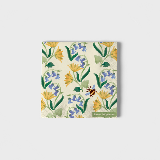 Servilletas cuadradas con flores azules y abeja