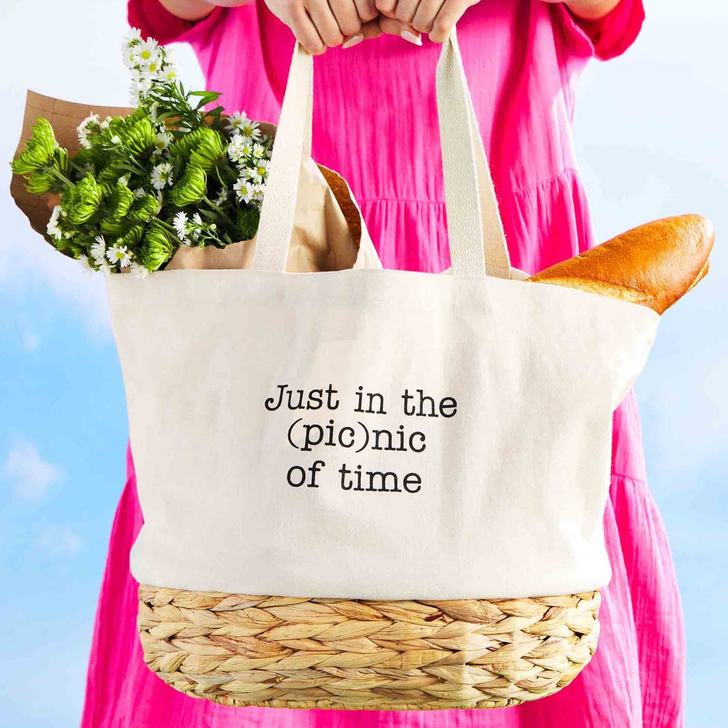 Bolsa de picnic blanca con base de yute