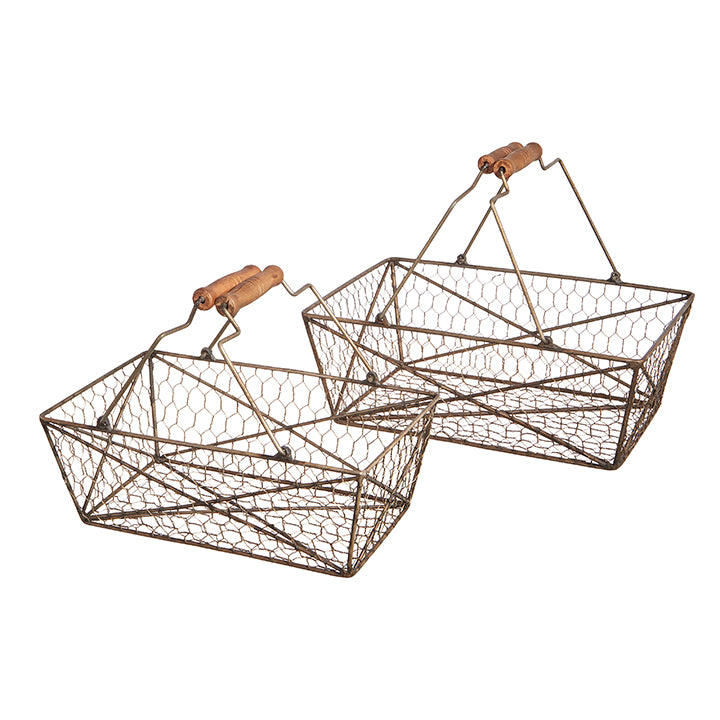 Canasta De Metal Rectangular Con Agarrador De Madera