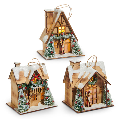 Casita De Ski Iluminada De Madera 5In