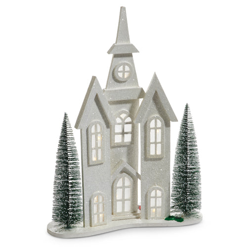 Iglesia Iluminada Con Brillo Blanco 20.5In
