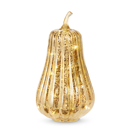 Calabaza De Vidrio Dorado Iluminada 10.5In