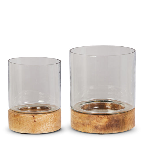 Set De Candeleros De Vidrio Base De Madera