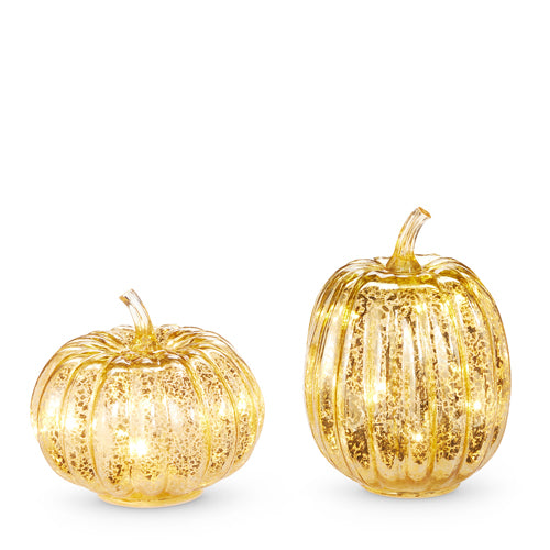 Calabaza De Vidrio Dorado Iluminada 7.75In