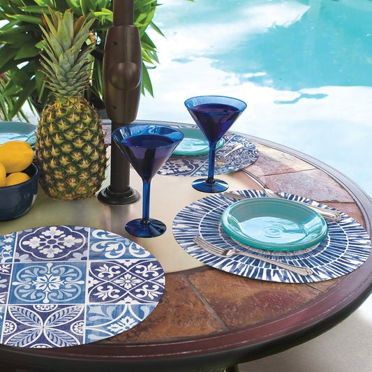 Individuales reversibles redondos azules de azulejos