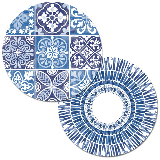 Individuales reversibles redondos azules de azulejos