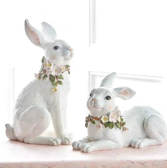 Conejos Blancos Con Flores En Cuello Grd