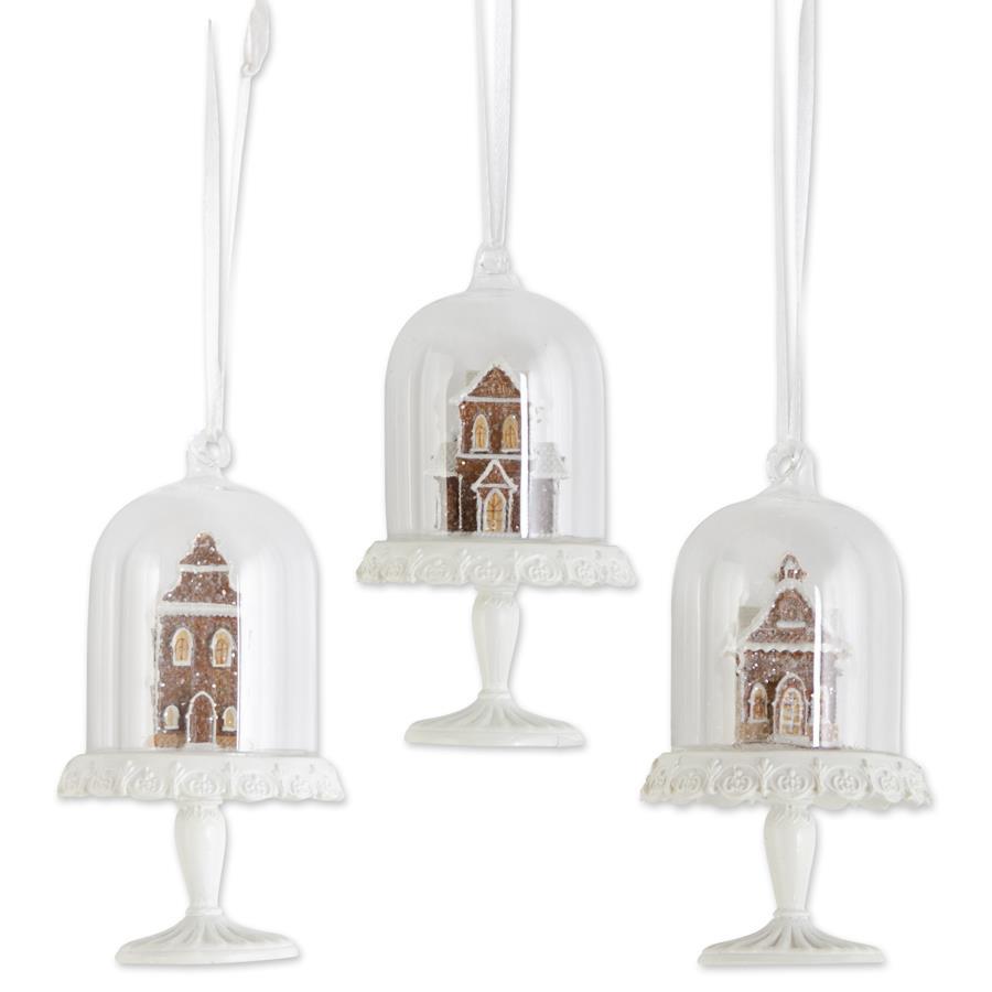 Adornos casita jengibre resina bajo cloche vidrio 4.5 in