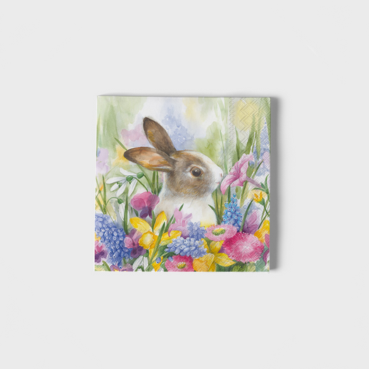 Servilletas de papel cuadradas de conejito con flores