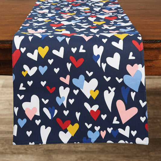 Camino de mesa de corazones azules Reversible