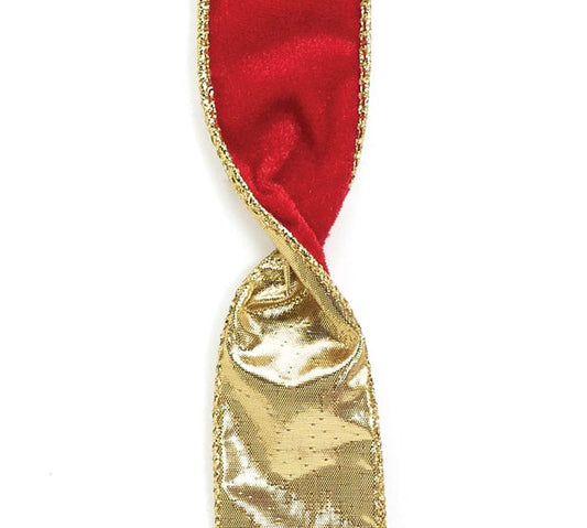 Liston rojo Velvet con orilla dorada (Dorado atrás)