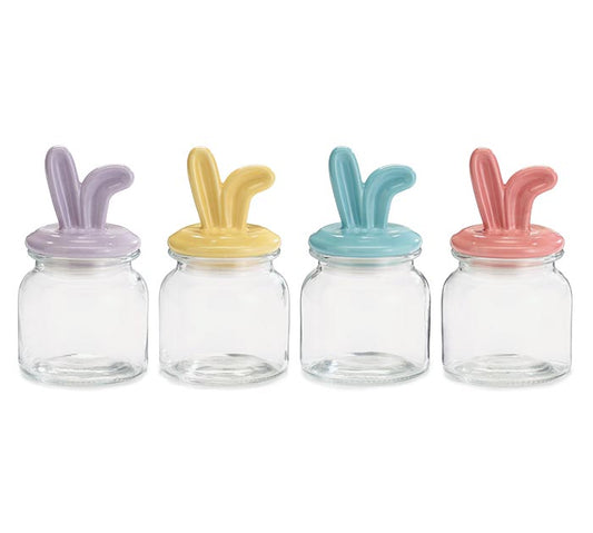 Frasco de vidrio con orejas de conejo