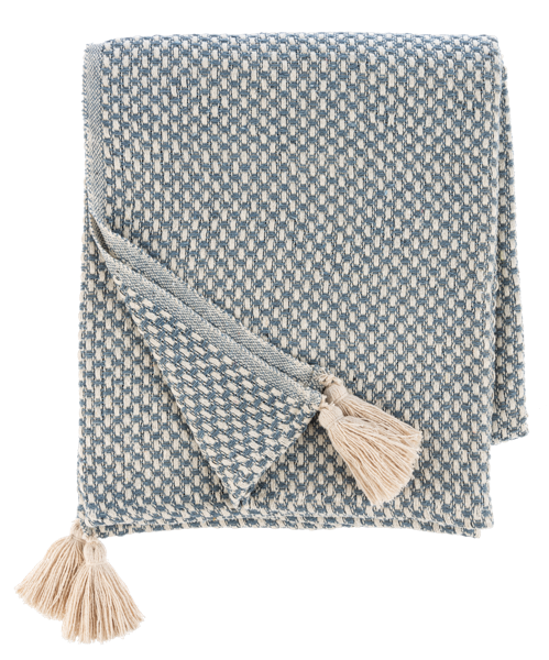 Colcha Celeste Y Beige Tejida Con Tassles