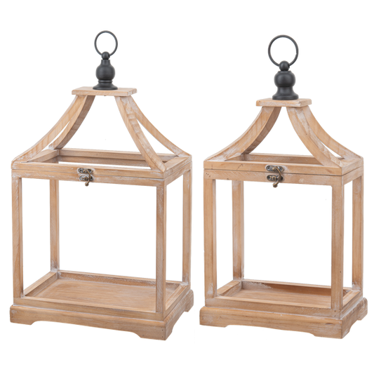 Faroles de color madera natural con argolla negra