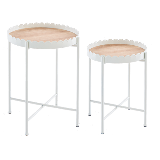 Mesa Blanca Con Madera Redonda