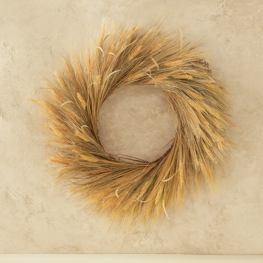 Corona De Trigo Y Pasto Color Crema De 76 Cm