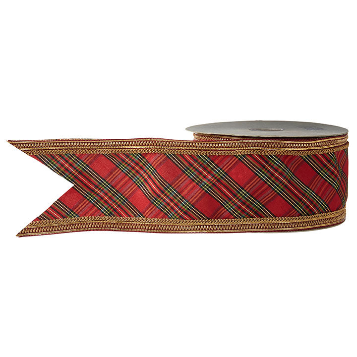 Listón cuadros dorado, negro y rojo