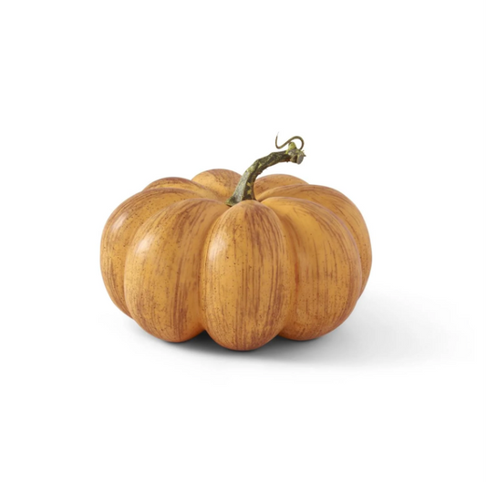 Calabaza Naranja Con Motas Amarillas, Verde Y Blanqueada De 18 Cm