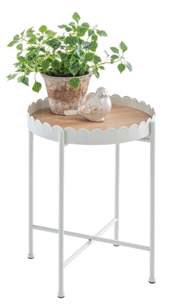 Mesa Blanca Con Madera Redonda