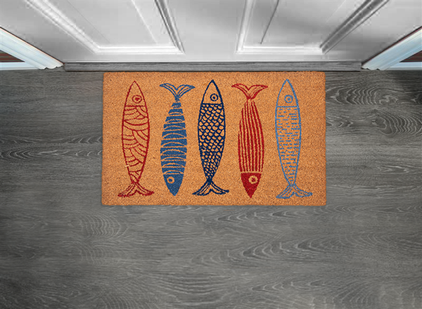 Alfombra De Sardinas Azul Y Rojo