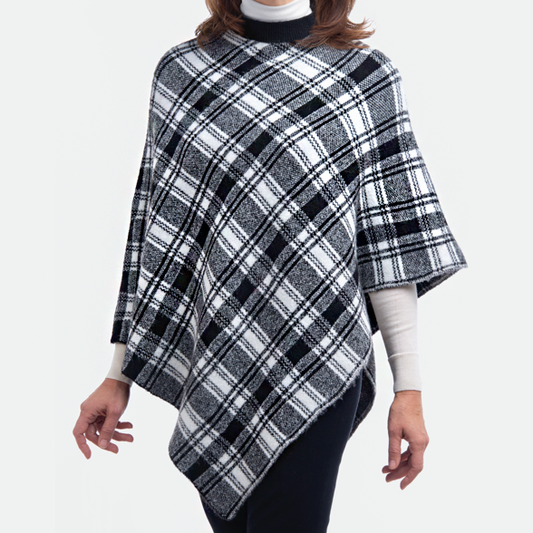 Poncho de cuadros con cuello