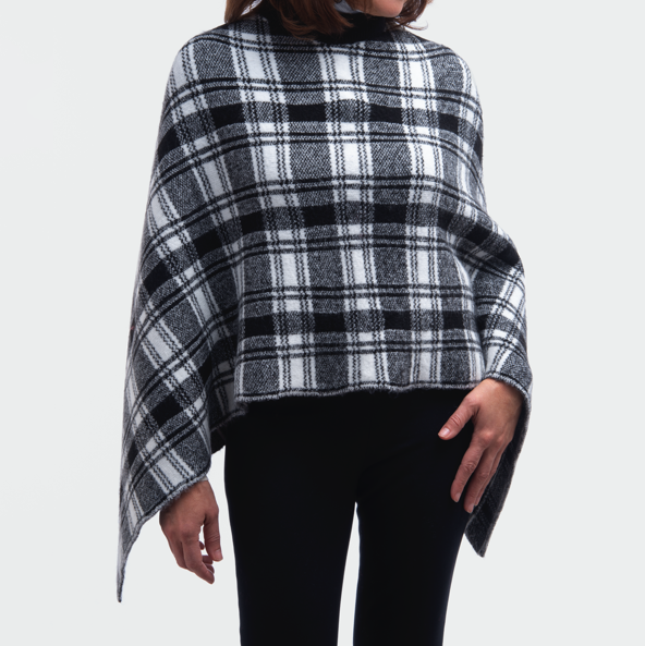 Poncho de cuadros con cuello