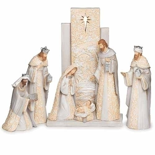 Nacimiento gris y beige con fondo rectangular 7P