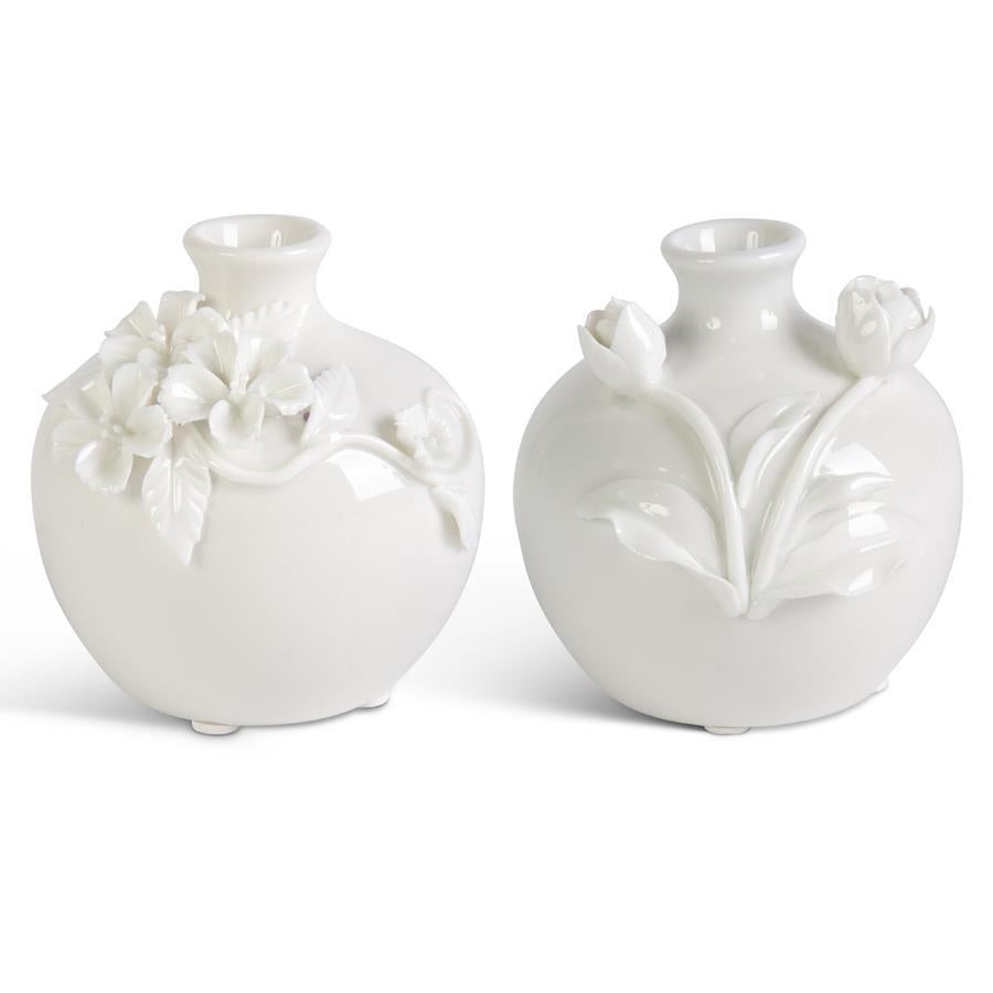 Floreros redondos de ceramica con flor resaltada