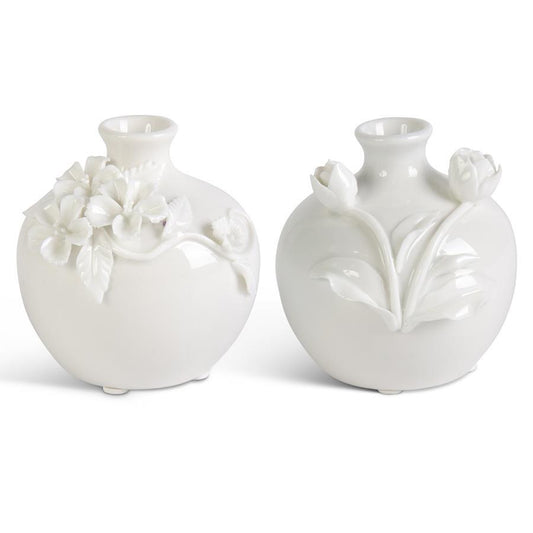 Floreros redondos de ceramica con flor resaltada