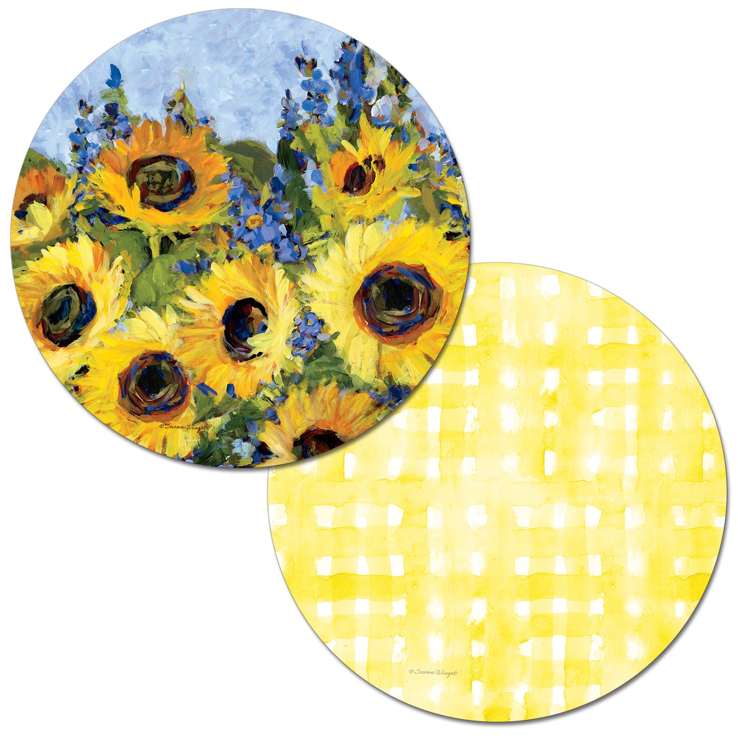 Individual redondo reversible de girasoles