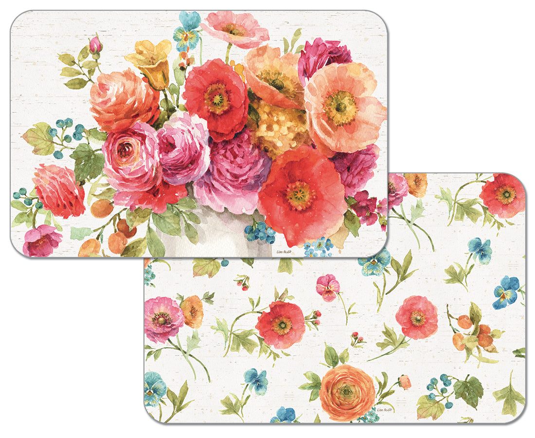 Individual reversible de flores rosadas