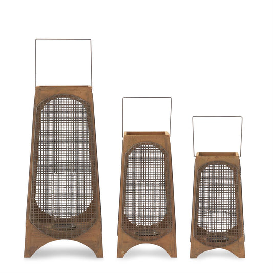Farol de madera con malla