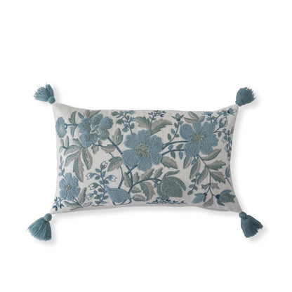 Coj’n lino blanco bordado floral azul 14 in
