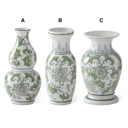 Floreros chinoiserie verde y blanco