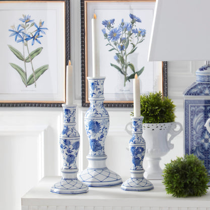 Candeleros chinoiserie azul y blanco set