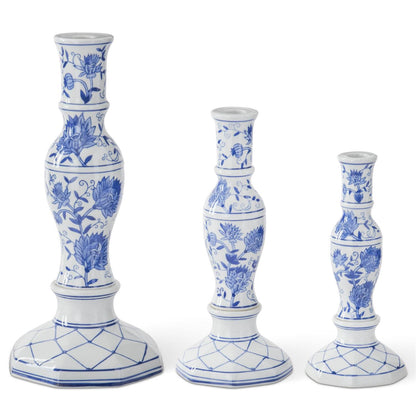 Candeleros chinoiserie azul y blanco set