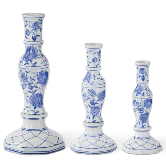 Candeleros chinoiserie azul y blanco set