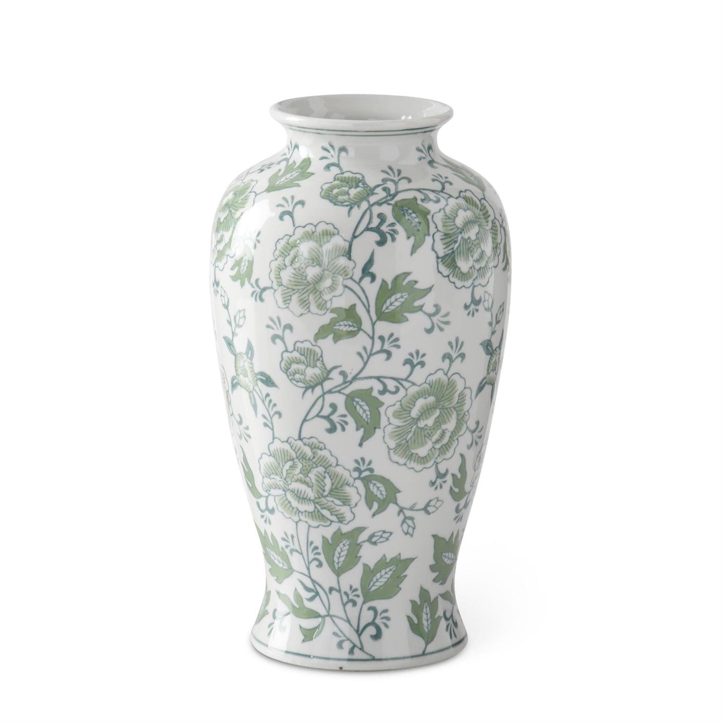 Florero ceramica floral verde y blanco 12.25 pulgadas