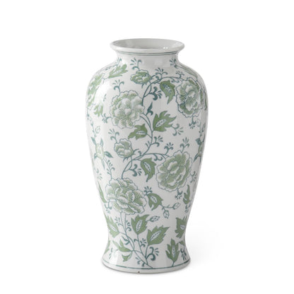 Florero ceramica floral verde y blanco 12.25 pulgadas