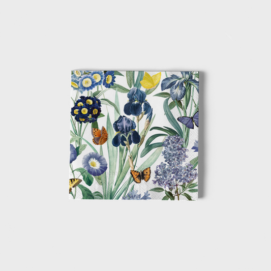 Servilletas de papel cuadradas con flores azules y mariposas