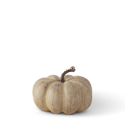 Calabaza Color Crema De 18 Cm Con Motas Y Vetas Cafes