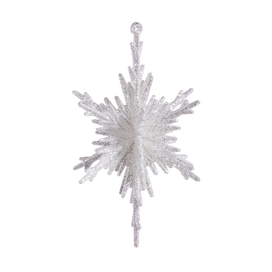 Adorno copo de nieve plateado con brillo 5.5in