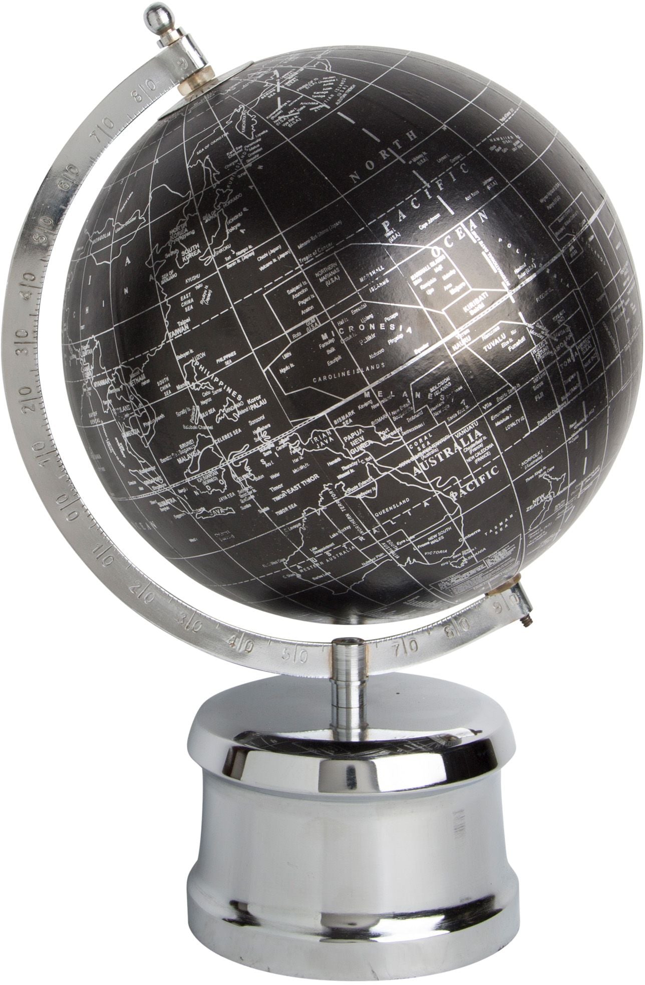 mundo negro con base plateada