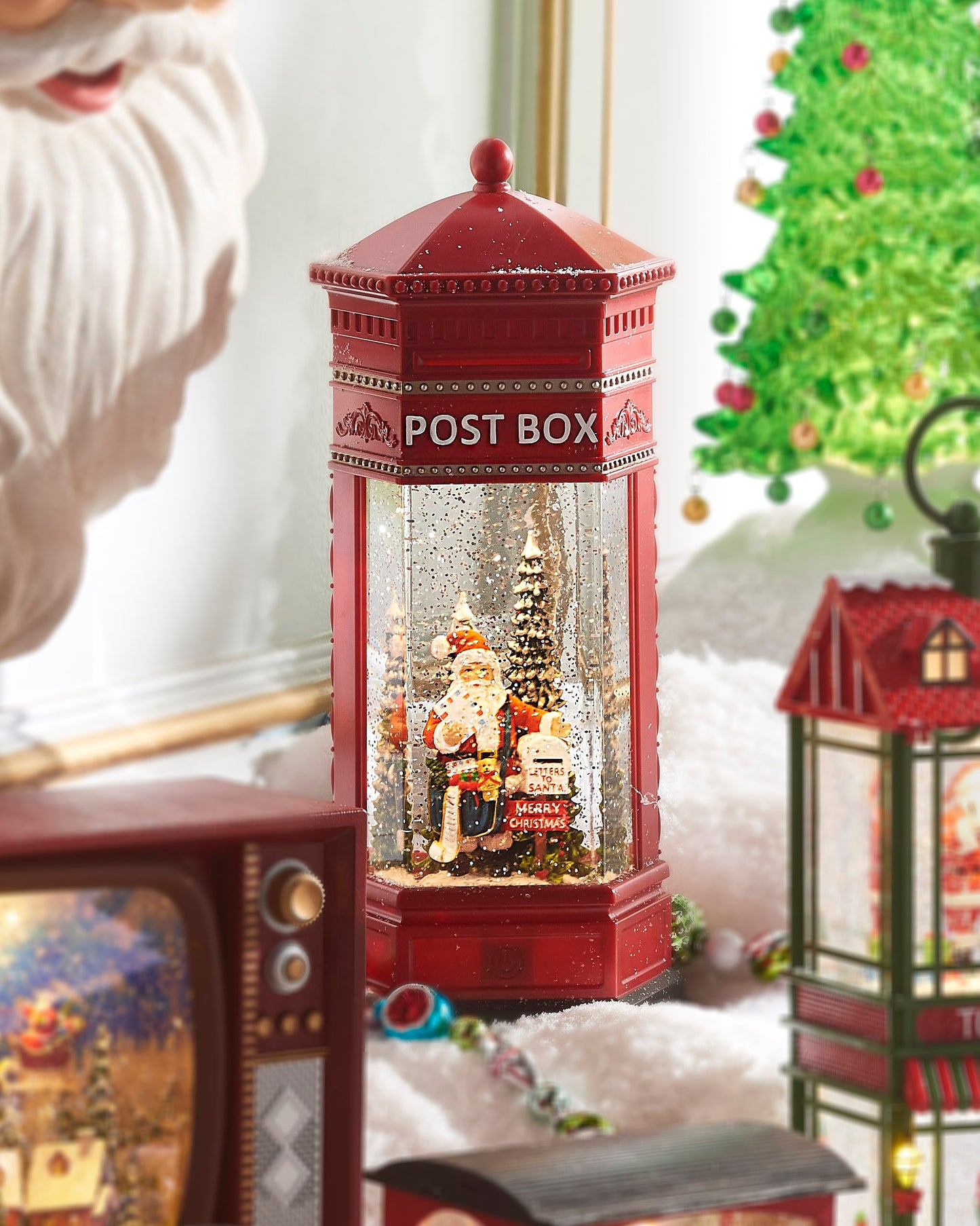 Farol Musical Rojo Con Santa Post Box