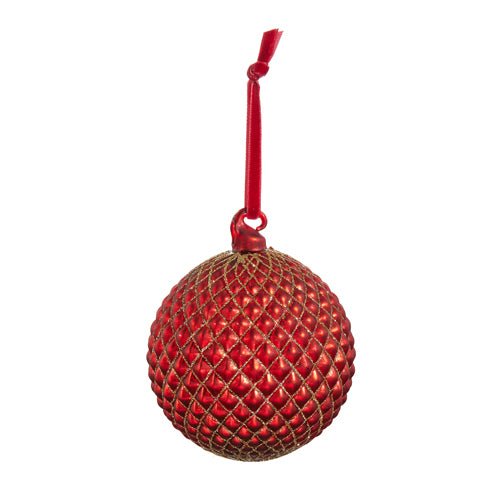 Adorno redondo de cuadricula rojo con dorado 4in